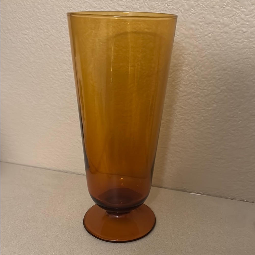 Amber Glass Vase with Footed Base and Conical Shape